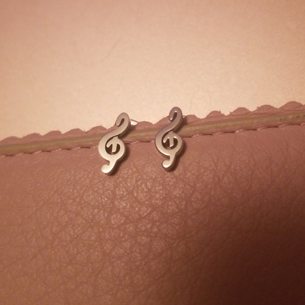 Silver Music Symbol Stud Earrings